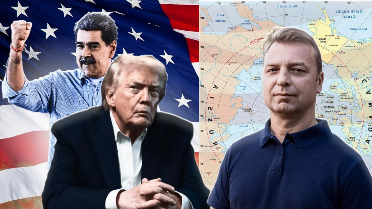Дональд Трамп з Уго Чавесом на тлі карти Гренландії та України