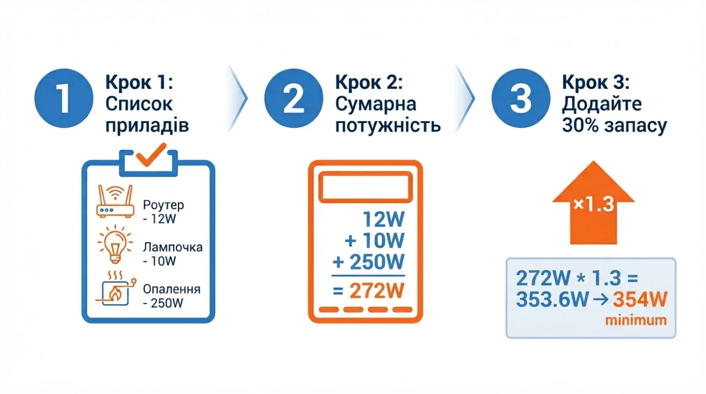 Схема розрахунку годин роботи інвертора на акумуляторі 13 А·год при 250 Вт навантаження