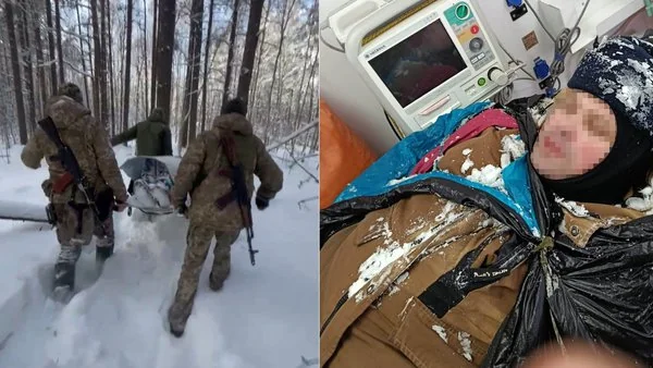 Прикордонники на Рівненщині несуть обмороженого нелегала на носилках у морозний ліс при -20°C