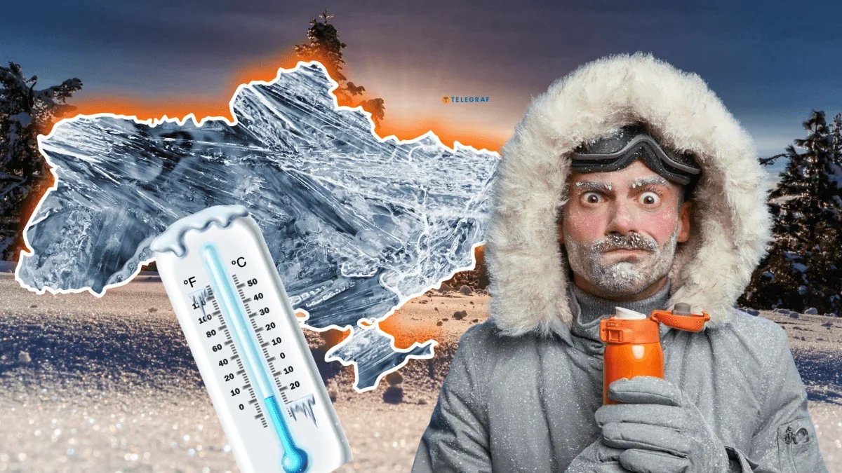 Морози в Україні на 14 січня: снігова карта, термометр на -20°C та мерзнучий чоловік з гарячим напоєм