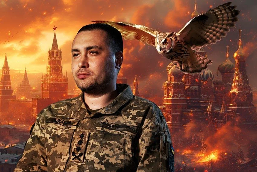 Кирило Буданов із совою над палаючим Кремлем, символ паніки в РФ