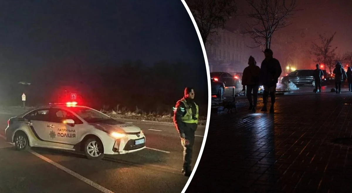 Поліцейські патрулюють вулиці вночі автомобілем з мигалками через енергокризу.