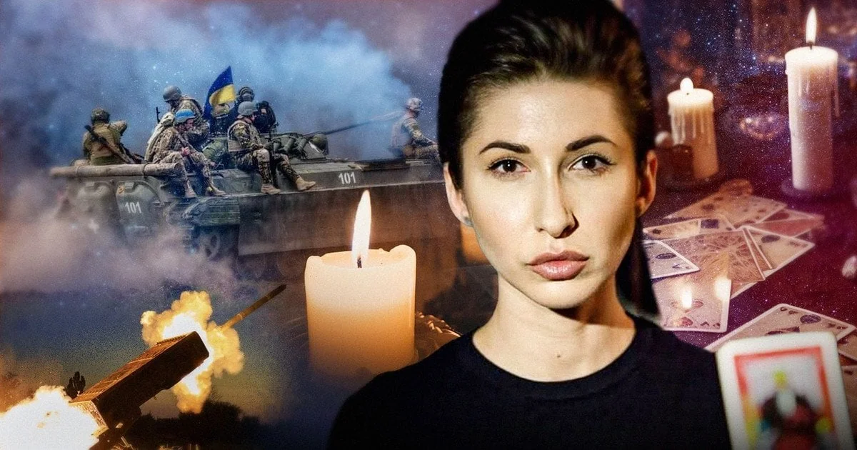 Тарологиня Яна Пасинкова з картами Таро на тлі війни та свічок