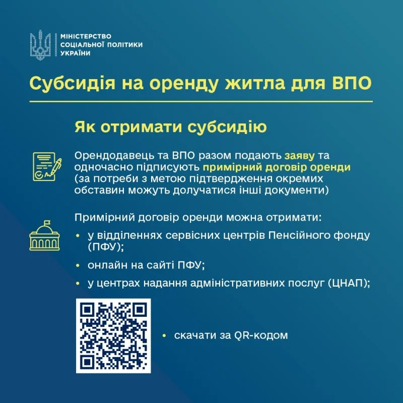 Субсидія на оренду житла для ВПО: оформлення онлайн та в ЦНАП з QR-кодом