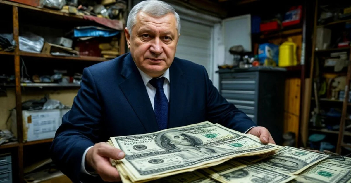 Олександр Субботенко тримає пачку доларів у бабусиному гаражі Харкова