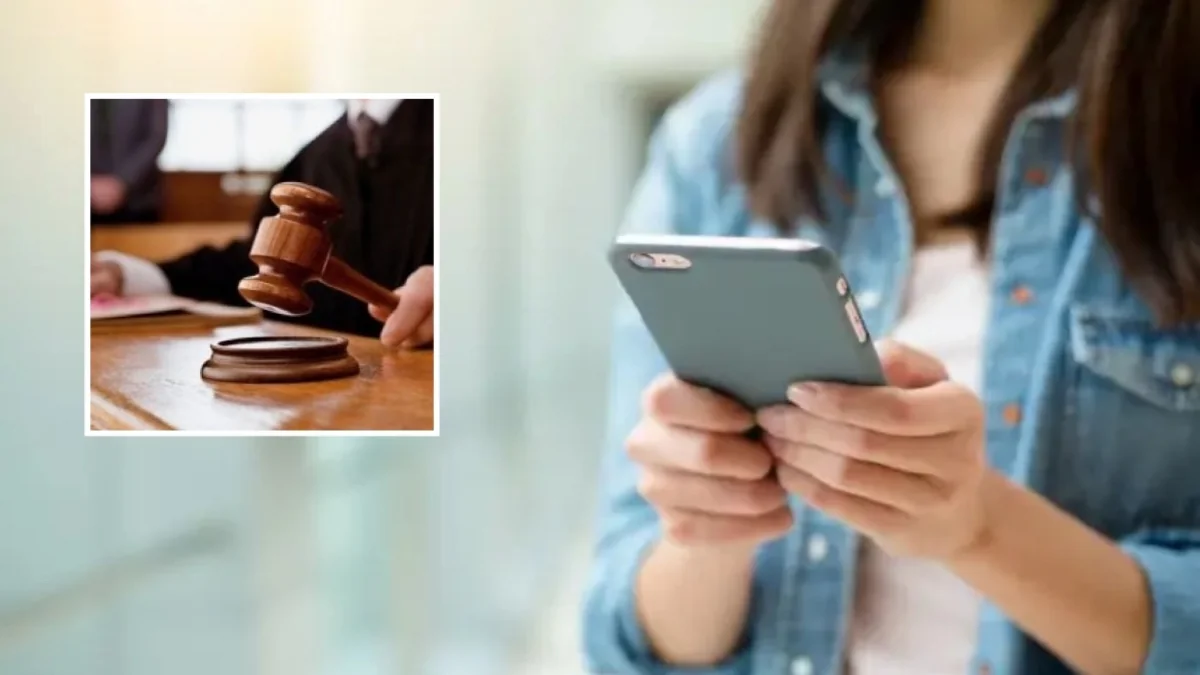 Дівчина тримає iPhone матері, суддя з молотком у справі про порнографію
