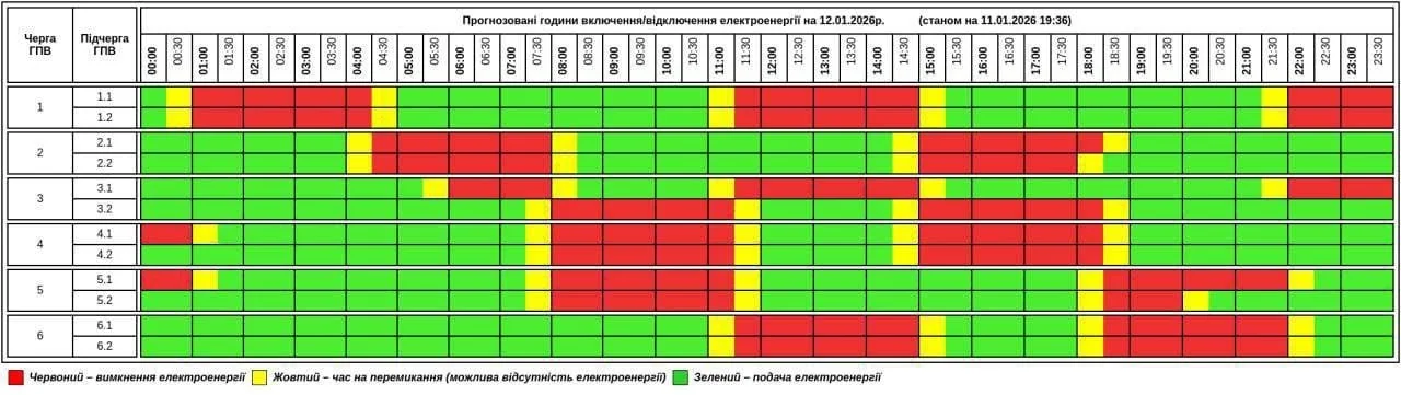 Графік екстрених відключень електроенергії в 12 областях України 6 лютого