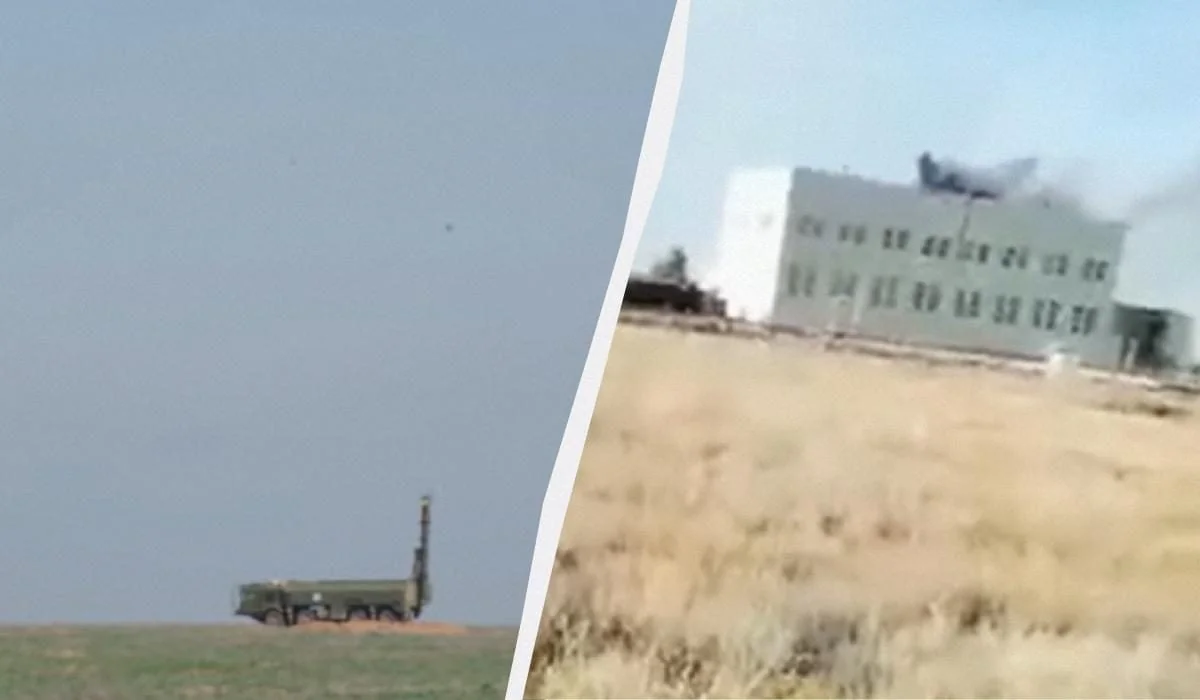 Пошкоджений ангар для «Орешника» на Капустиниму Ярі димить після атаки «Фламінго»
