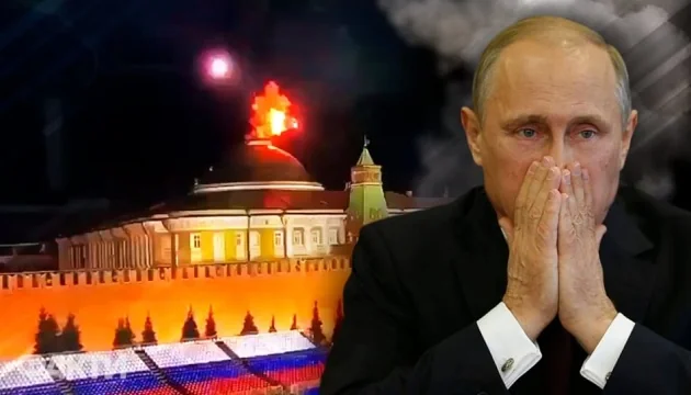 Стурбований Путін перед Кремлем на тлі ядерного спалаху через істерику брудною бомбою