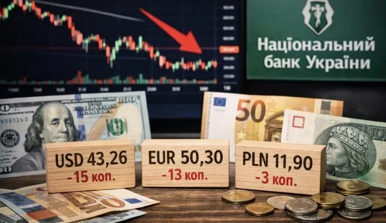 Курсы НБУ на 25 февраля: доллар 43,36 грн, евро 50,30 грн, злотый 11,90 грн с падением