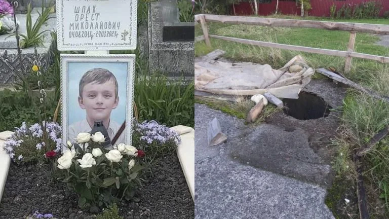 Портрет 9-річного хлопчика, що загинув в інтернаті на Буковині, з написом «ВІЧНА ПАМЯТЬ» біля могили
