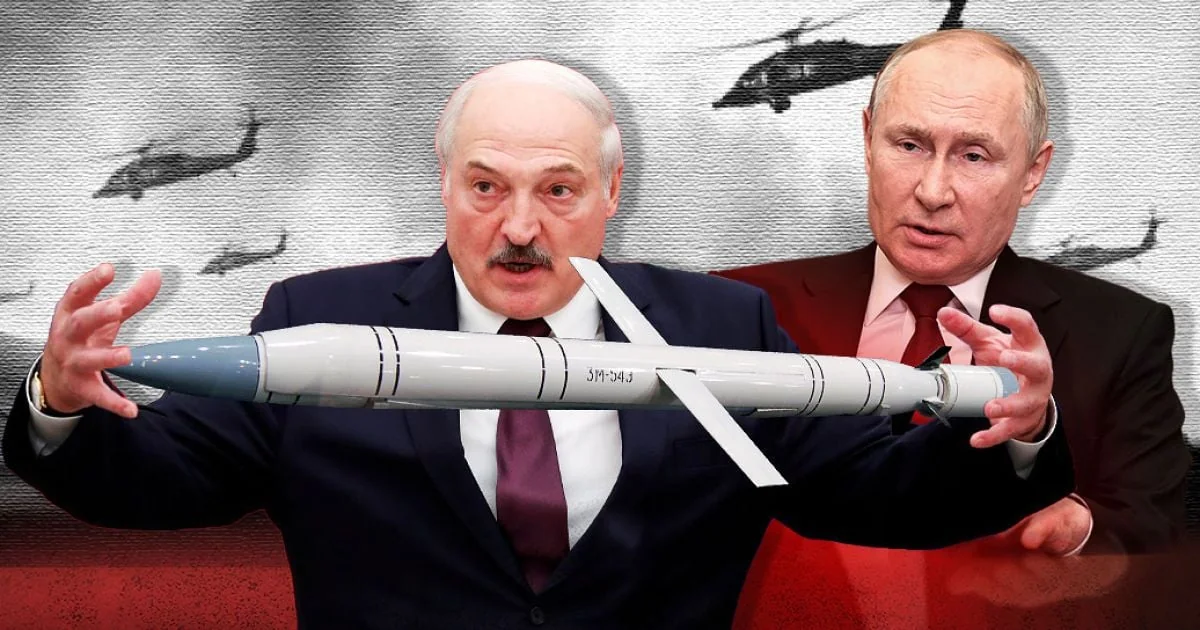 Путін і Лукашенко тримають ракету на тлі бойових вертольотів
