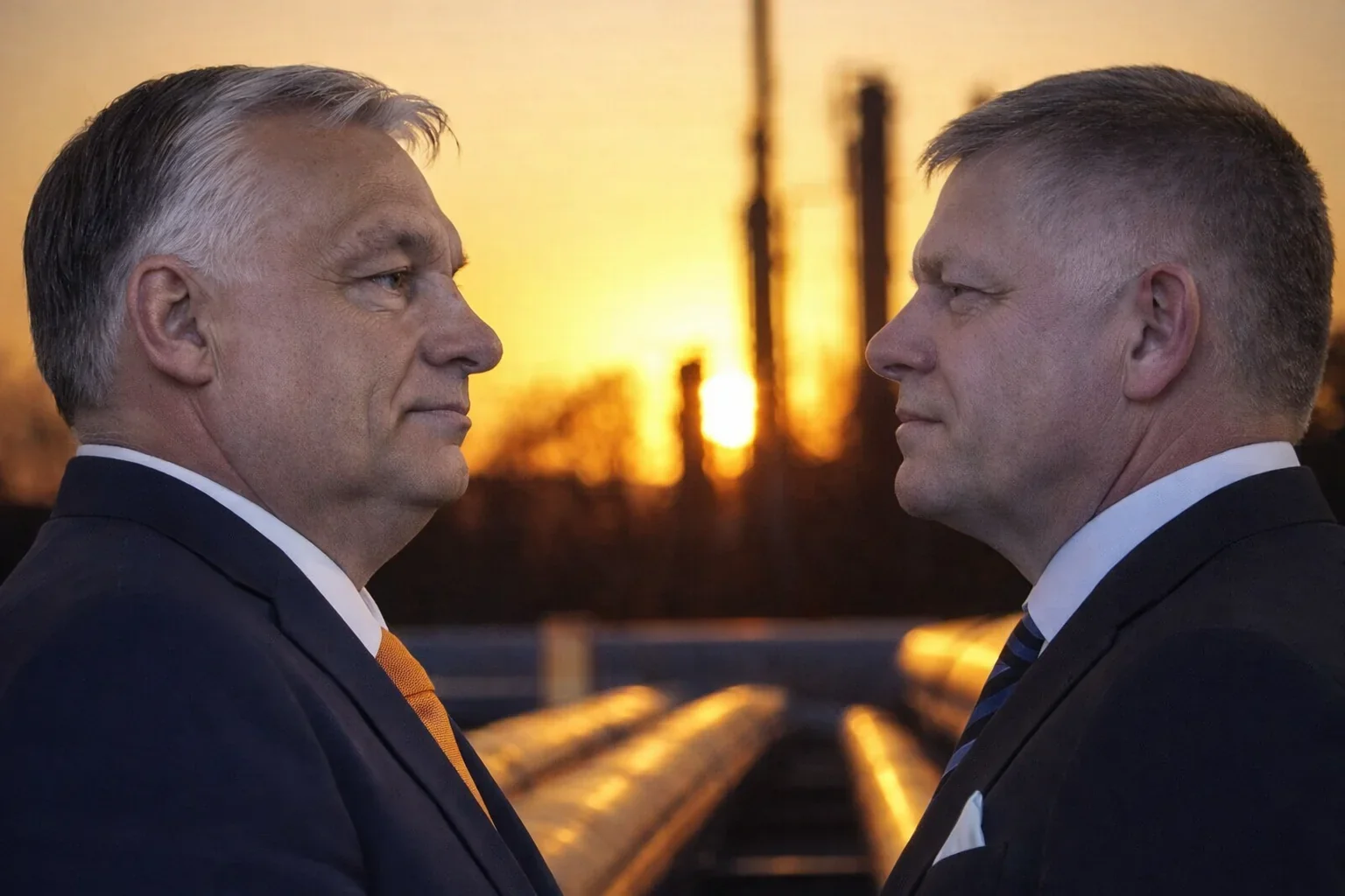 Віктор Орбан і Роберт Фіцо обговорюють пошкодження нафтопроводу «Дружба» біля труб.