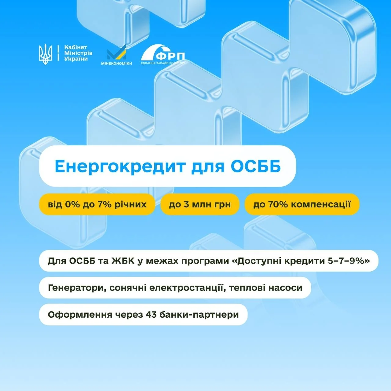 Енергокредит для ОСББ під 0% річних до 3 млн грн з 70% компенсацією на генератори
