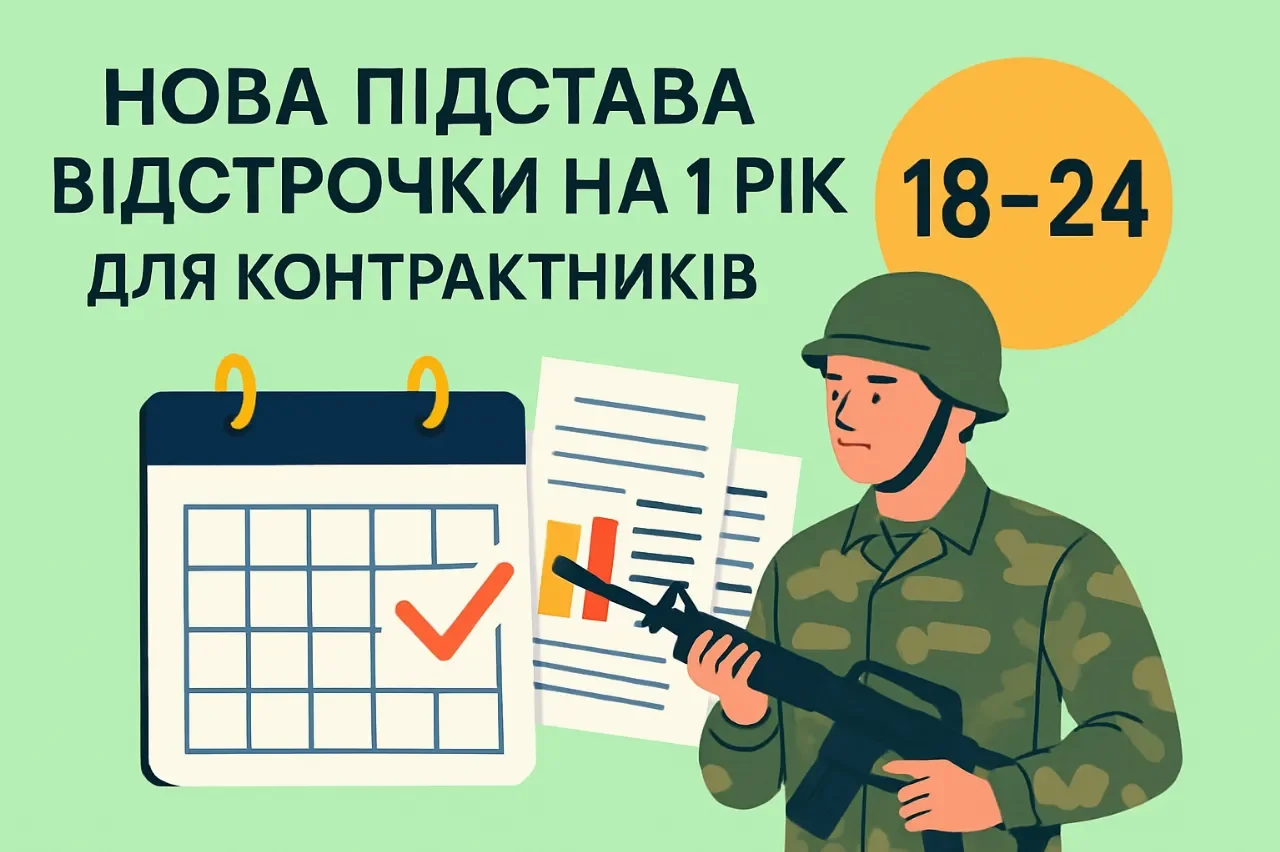 Відстрочка на 1 рік контрактникам 18-24 років: солдат з каскою, календарем та автоматом
