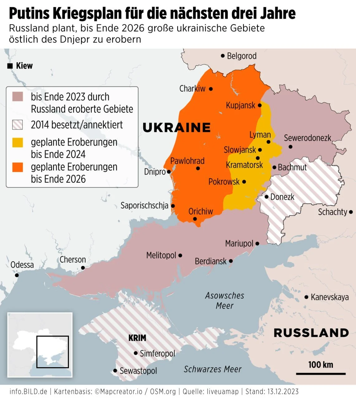 Карта планів Росії окупації Запоріжжя, Херсона та Одеси до 2026 року