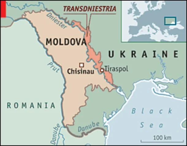 Карта Молдови, Придністровя та України з Кишиневом і Тирасполем