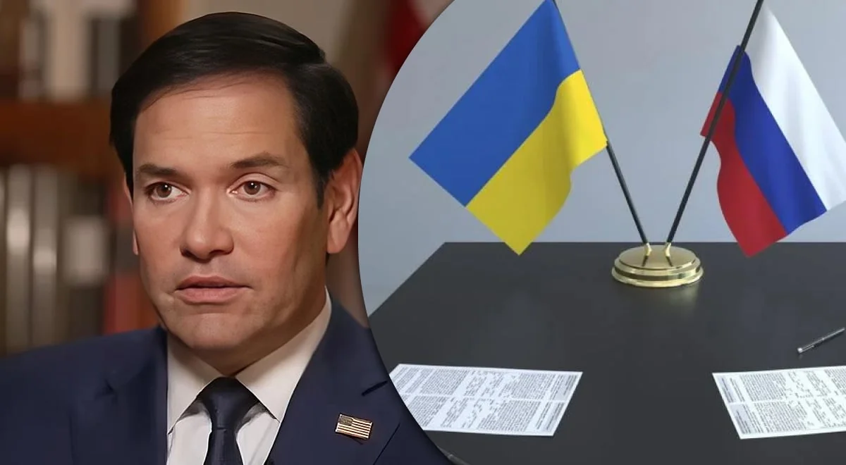Марко Рубио за столом с флагами Украины и России о нерешенных пунктах мирного соглашения