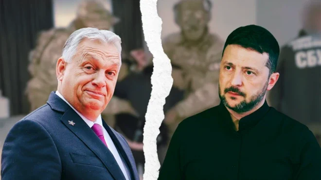Володимир Зеленський у формі ЗСУ протистоїть Віктору Орбану, розділені розривом
