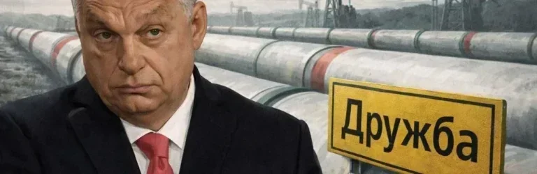 Виктор Орбан возле повреждённого нефтепровода «Дружба» с табличкой