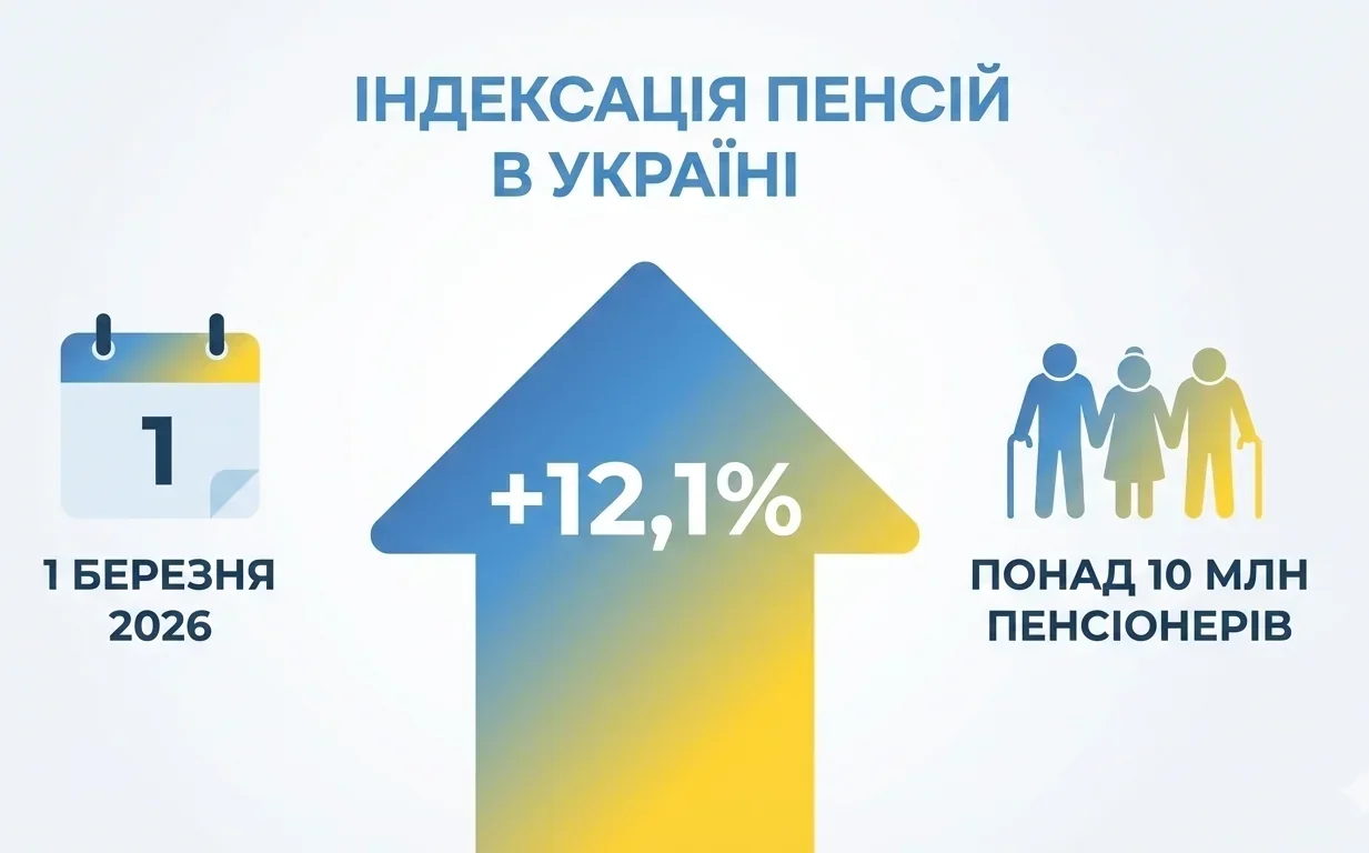 Индексация пенсий в Украине: +12,1% с 1 марта 2026 для свыше 10 млн пенсионеров.