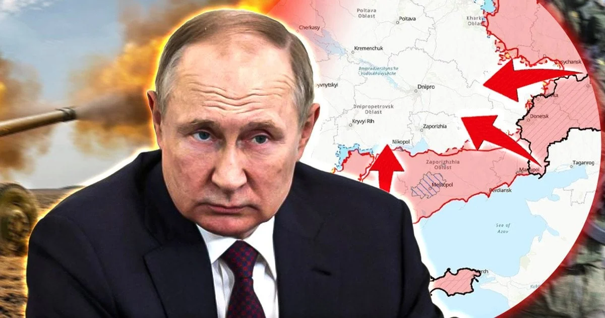 Путін на тлі карти успіхів РФ серед контрнаступів ЗСУ на півдні України
