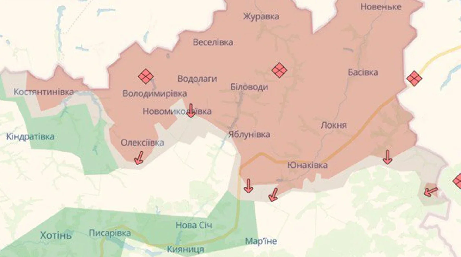 Карта продвижения РФ возле Песчаное, Макеевки и Загорного на востоке Украины