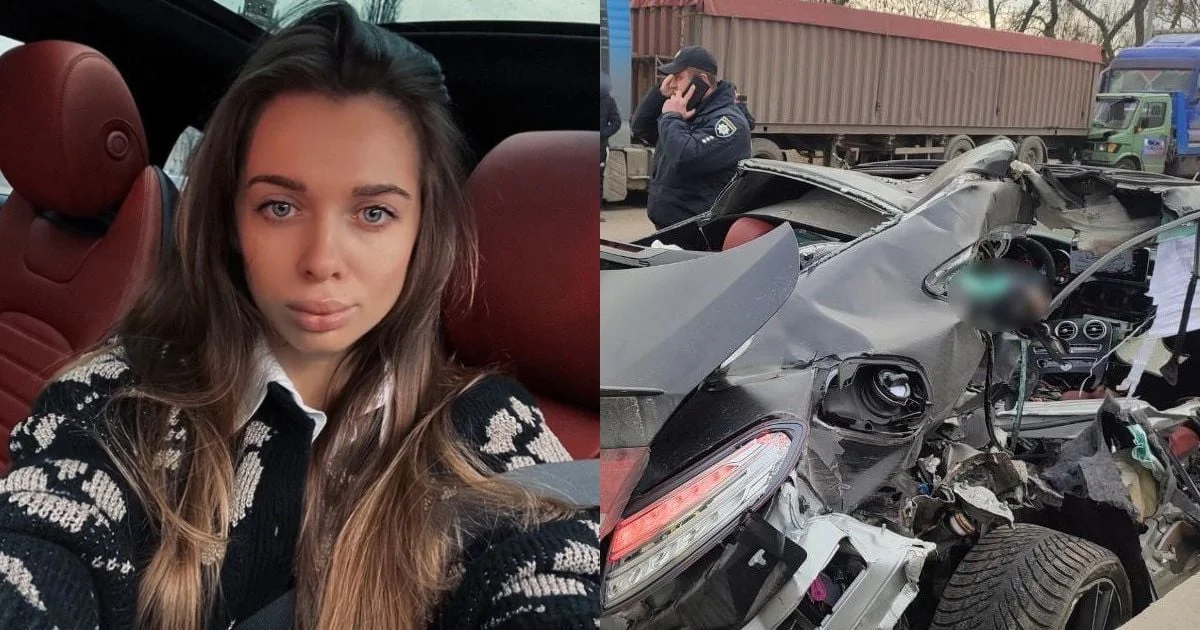 Анна Друк-Мельник за кермом авто та розбите авто після ДТП у Драгомирчанах