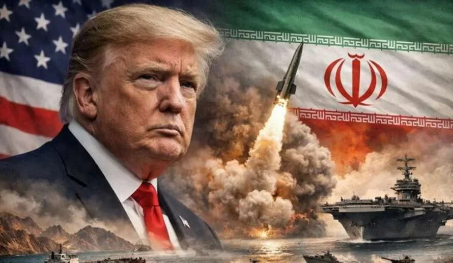 Дональд Трамп погрожує Ірану ударами: ракета, авіаносець США та іранський прапор