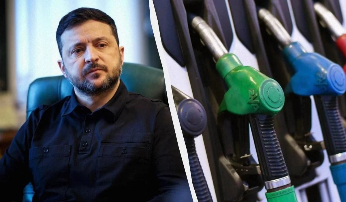 Президент Зеленский на фоне заправочных пистолетов дизельного топлива