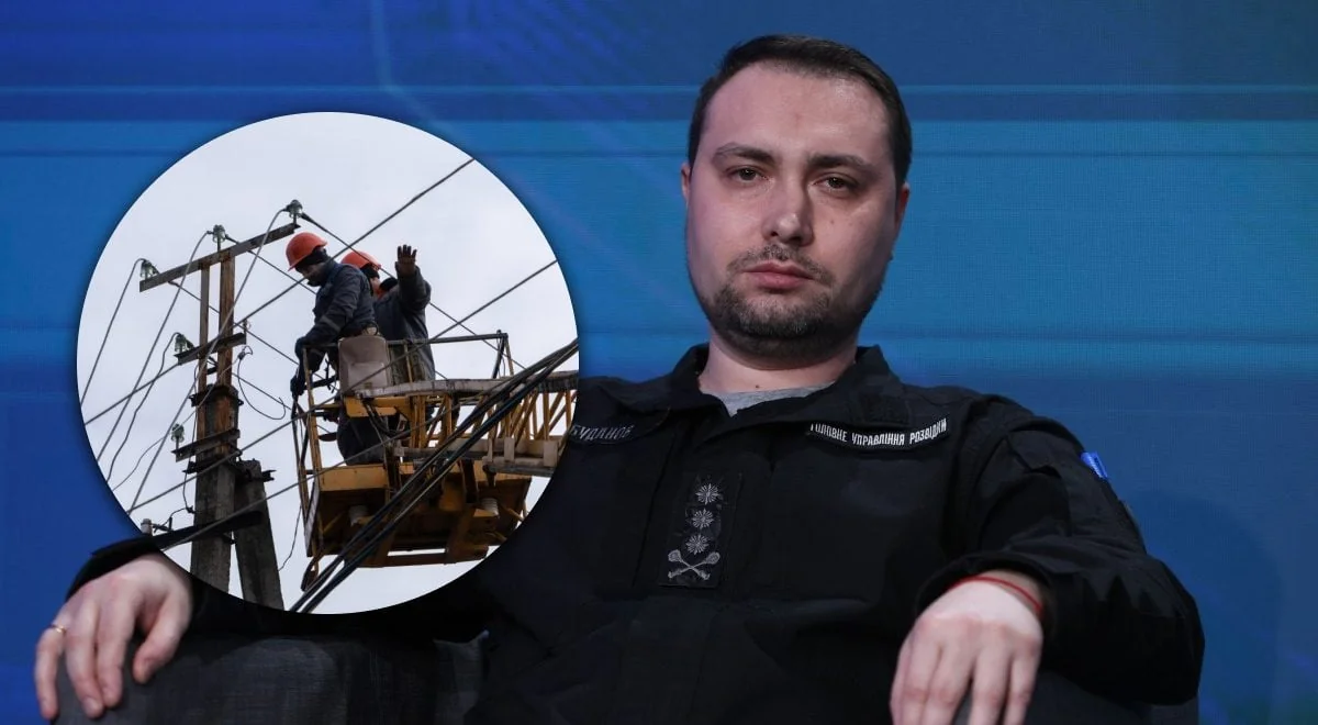 Кирилл Буданов на фоне ремонта электрических линий в Украине