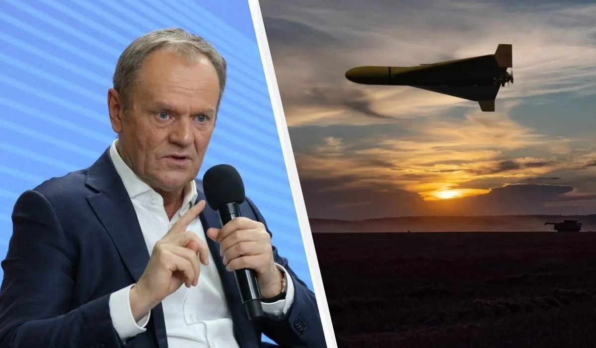 Дональд Туск анонсує армаду дронів Польщі з Україною, військовий дрон у польоті