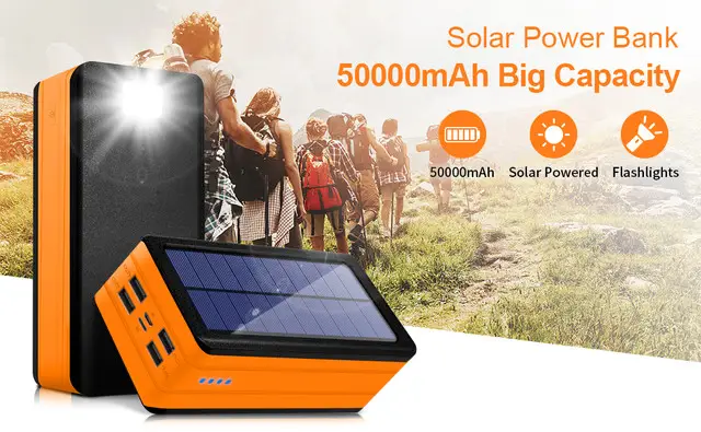 Повер банк 50000 mAh з вбудованою сонячною панеллю ідеально підходить для тривалих походів і автономної зарядки в польових умовах