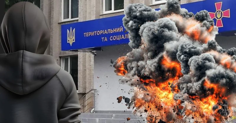 Напад на ТЦК: чоловік у капюшоні біля вибуху на будівлі центру комплектування та СП