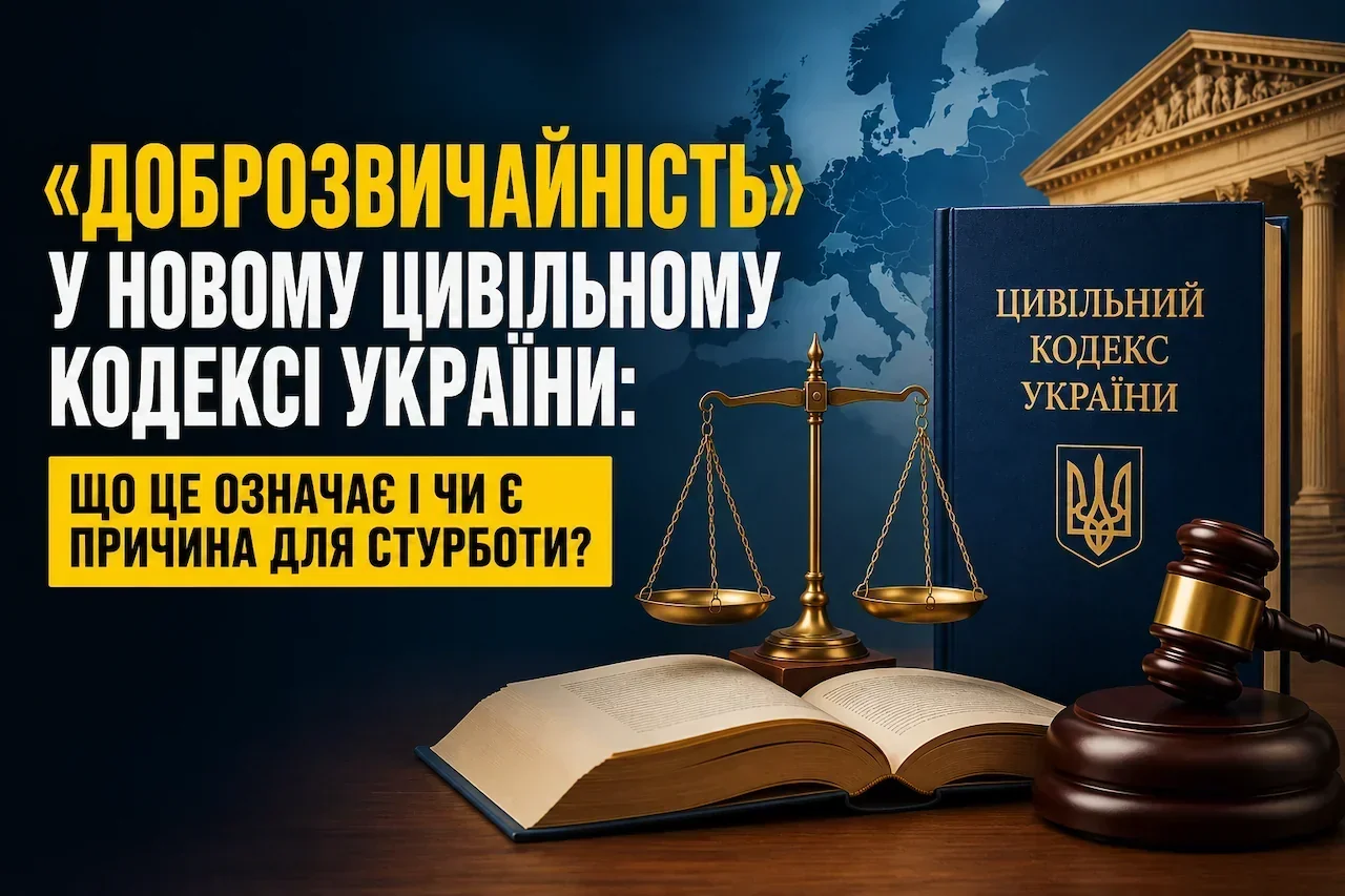Цивільний кодекс України з вагами правосуддя та текстом про доброзвичайність у новому кодексі