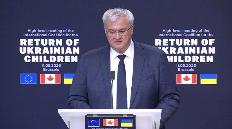 Міністр Андрій Сибіга виступає на засіданні коаліції за повернення українських дітей у Брюсселі
