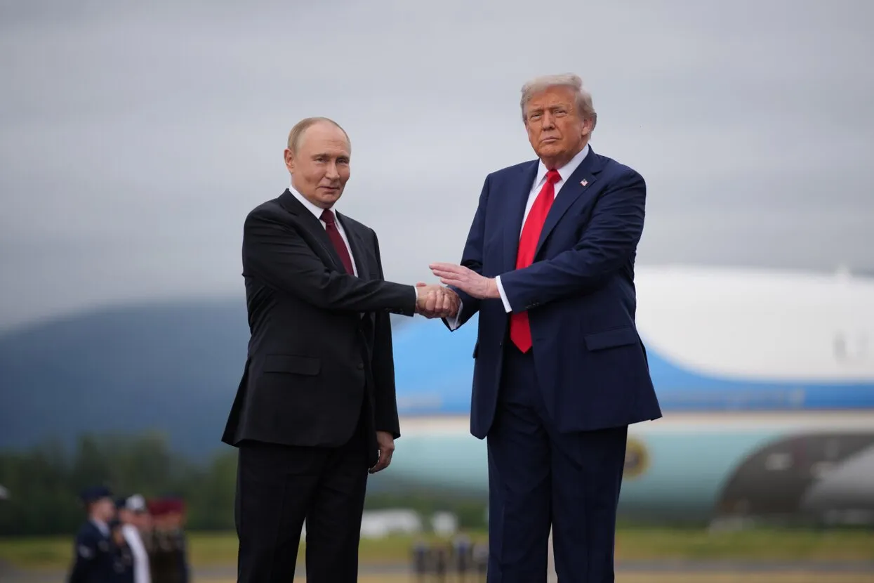 Путін і Трамп тиснуть руки, уособлюючи дух Анкориджу за версією Росії