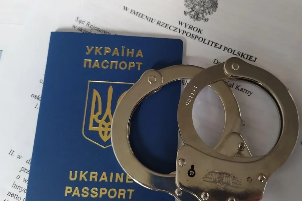 Український паспорт і наручники на документі польського суду