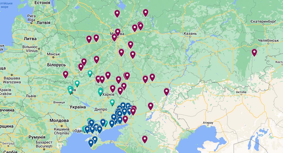 Чорна мапа катівень: позначки місць утримання полонених на території Росії та України