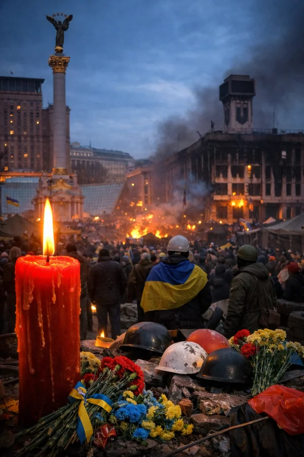 Меморіал загиблим військовим на Майдані: свічка, каски та хвилина мовчання