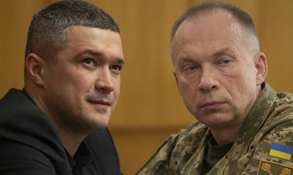 Олександр Сирський у формі та Михайло Федоров під час обговорення оборони Києва