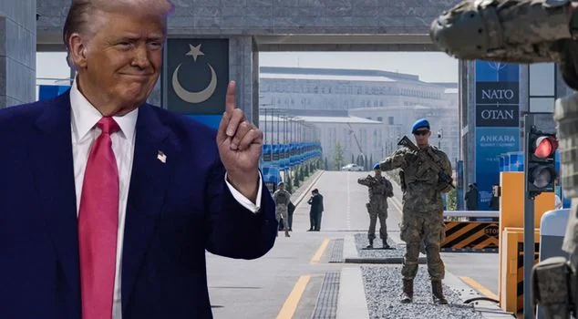 Дональд Трамп на саміті НАТО в Анкарі вказує пальцем серед охорони