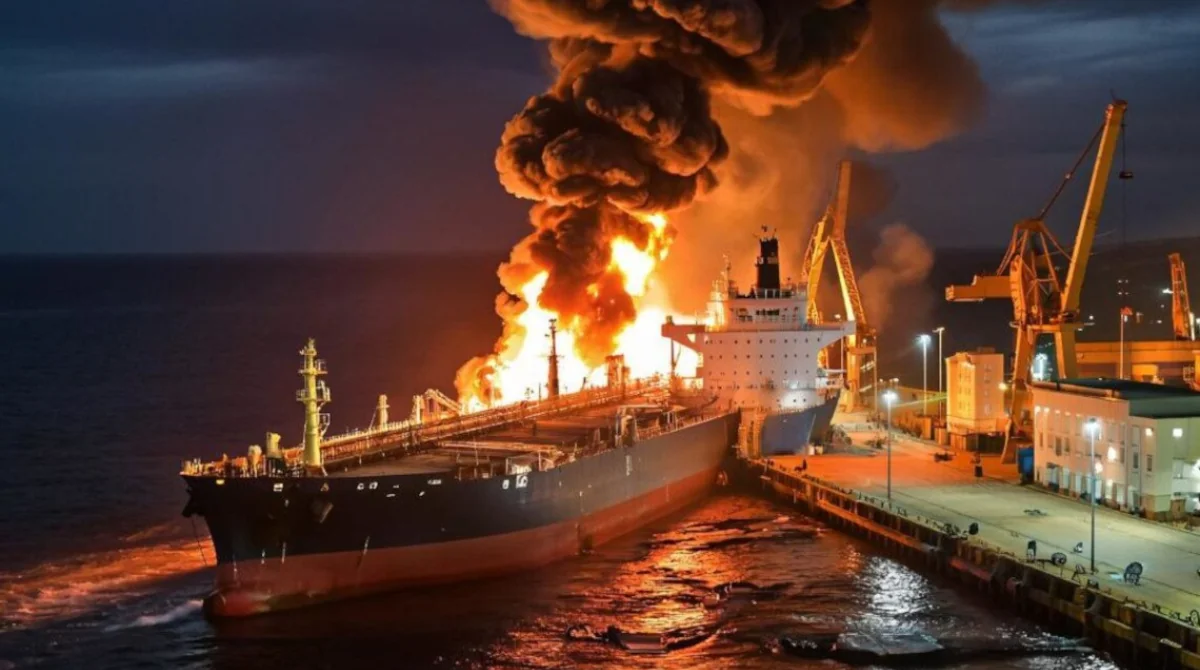 Палаючий танкер РФ після удару ЗСУ в Азовському морі